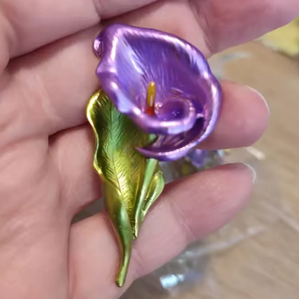 Vibrant Purple Green Calla Lily Brooch
